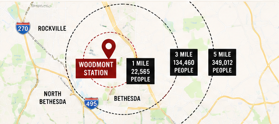 Trade area map around Woodmont Station